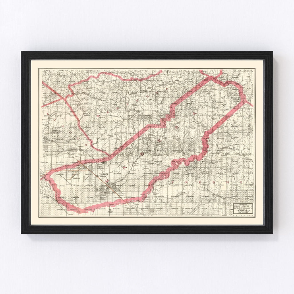 Vintage Map of Madera County, California 1914
