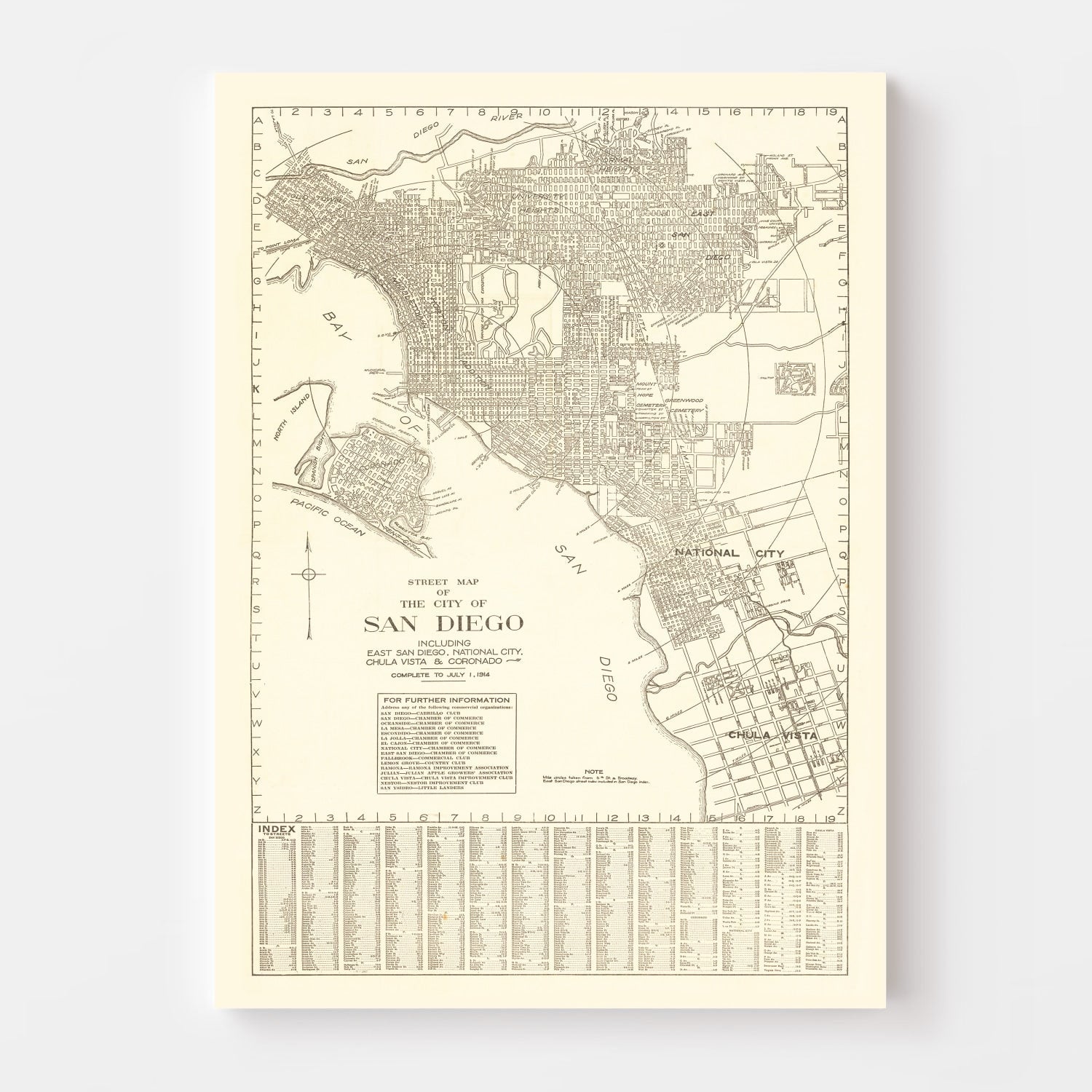 Vintage Map of San Diego, California 1914