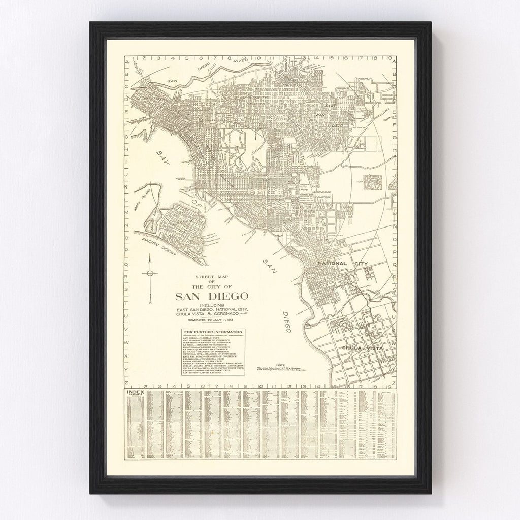 Vintage Map of San Diego, California 1914