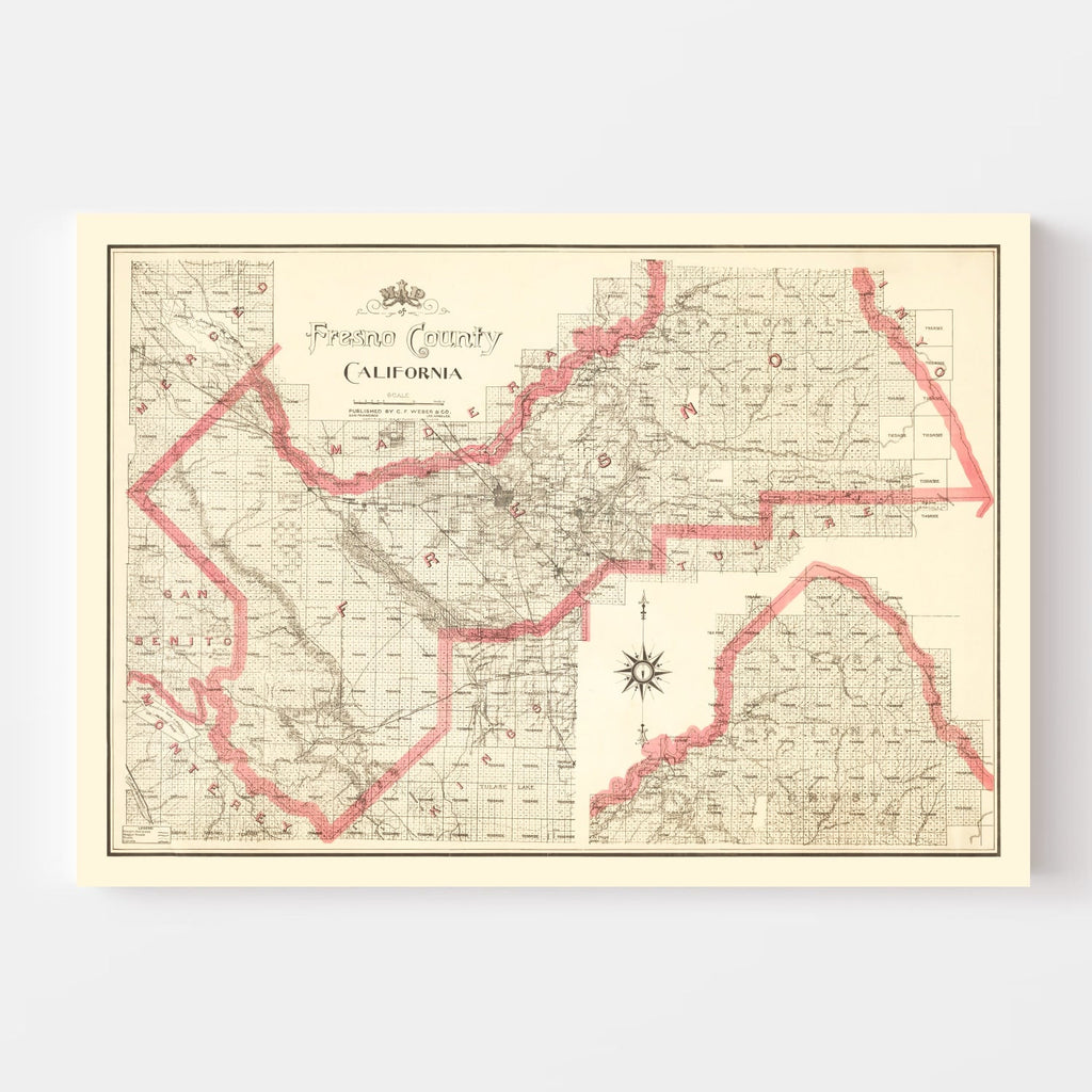 Vintage Map of Fresno County, California 1914