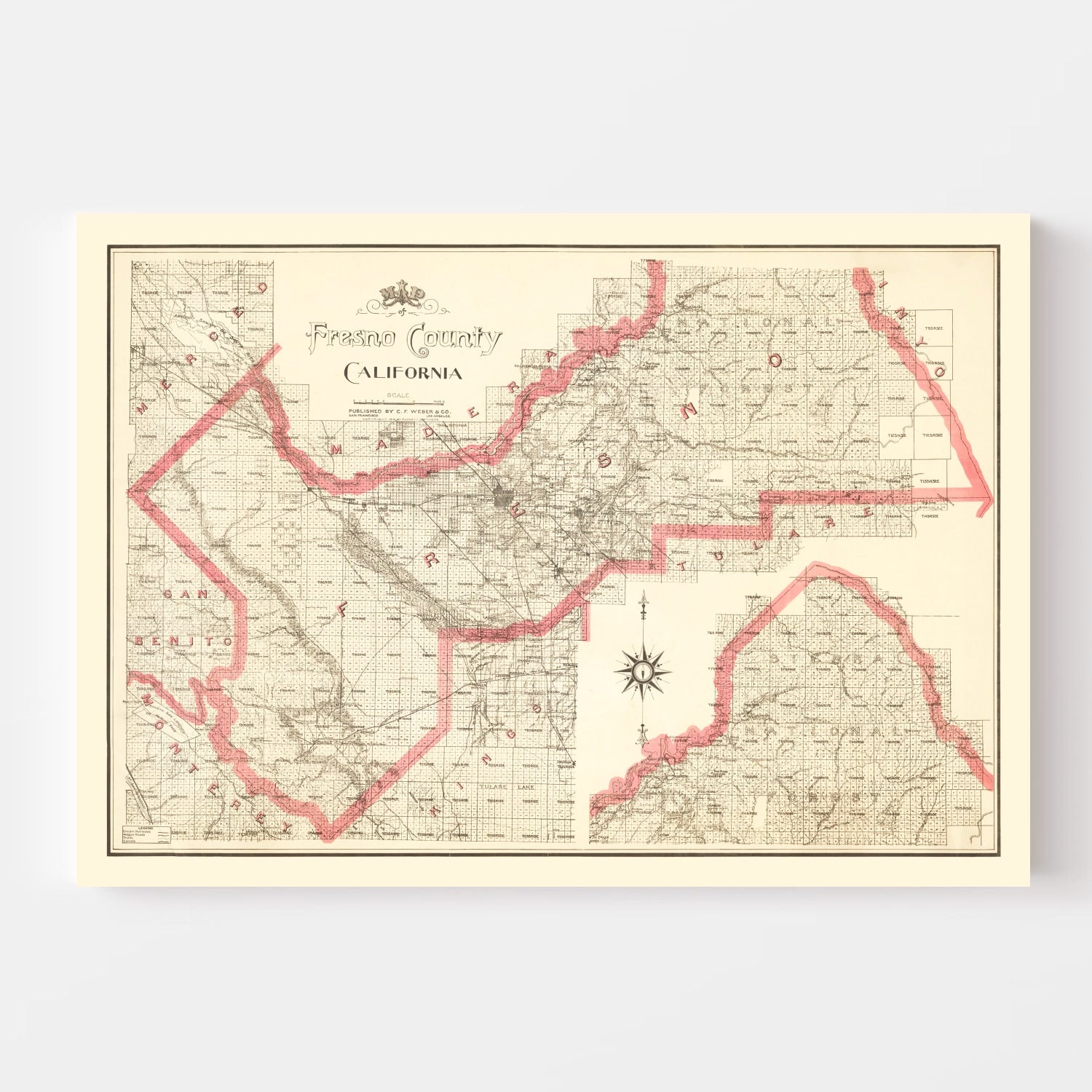 Vintage Map of Fresno County, California 1914