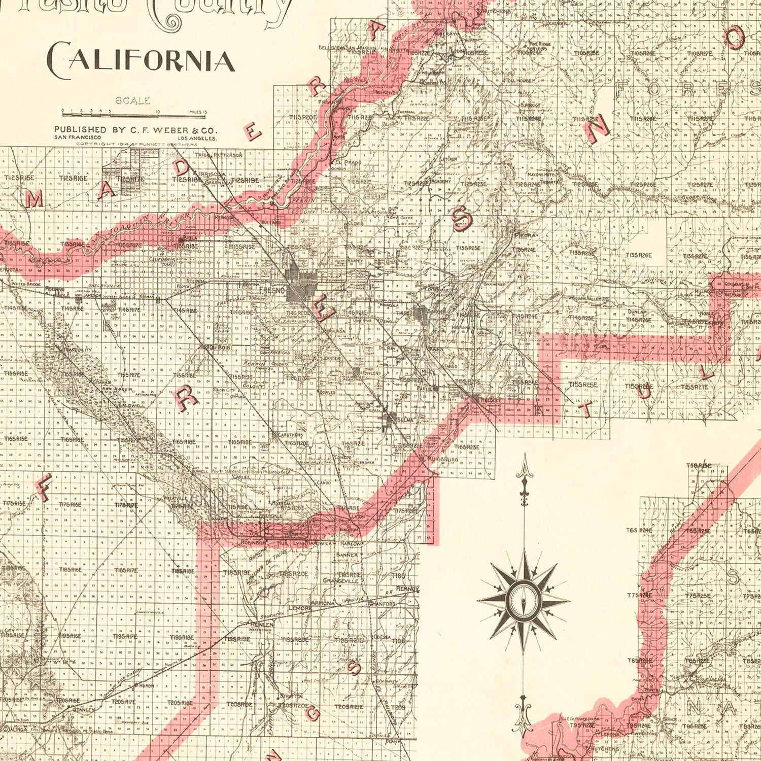 Vintage Map of Fresno County, California 1914