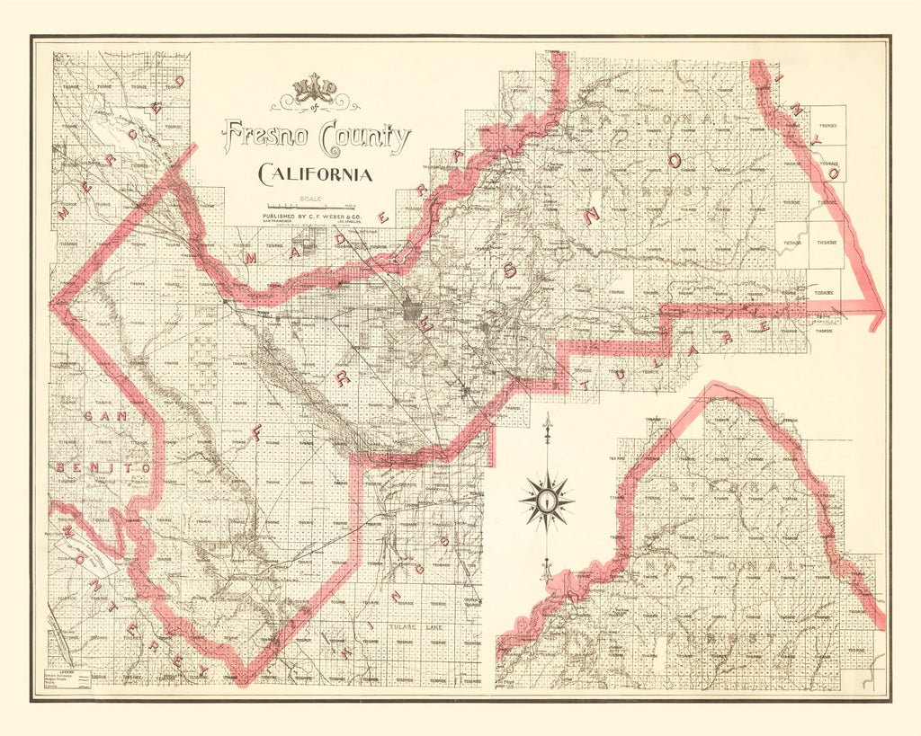 Vintage Map of Fresno County, California 1914
