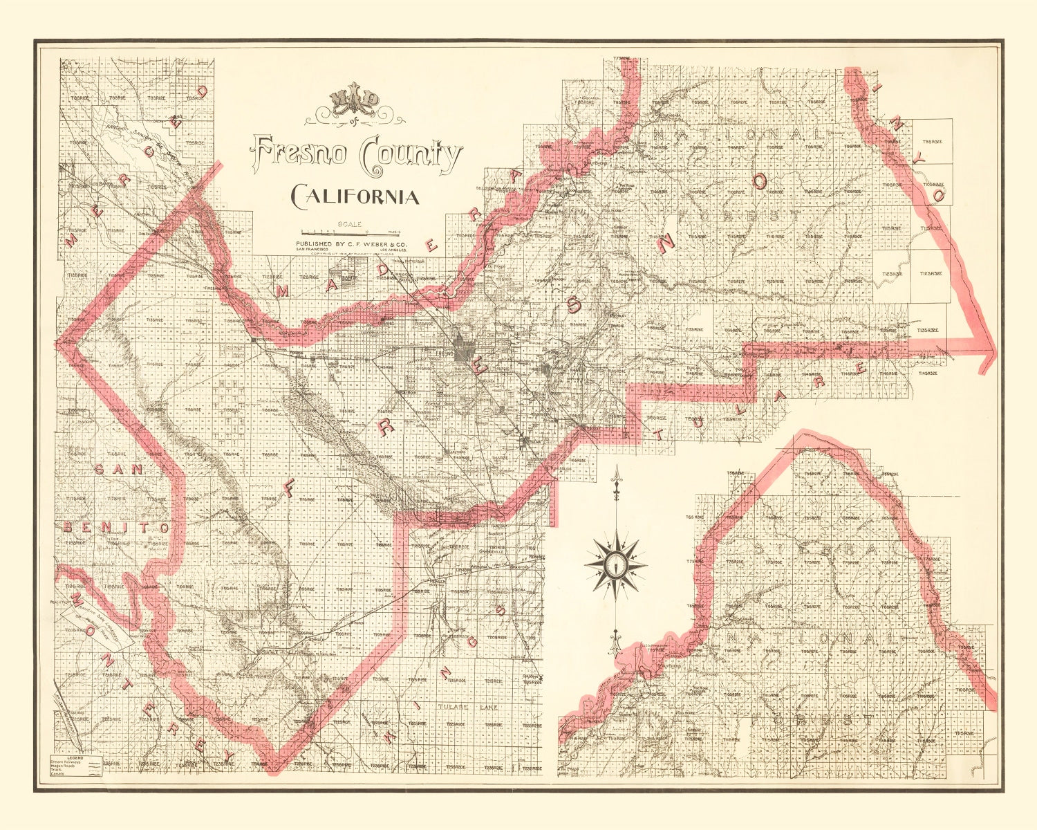 Vintage Map of Fresno County, California 1914
