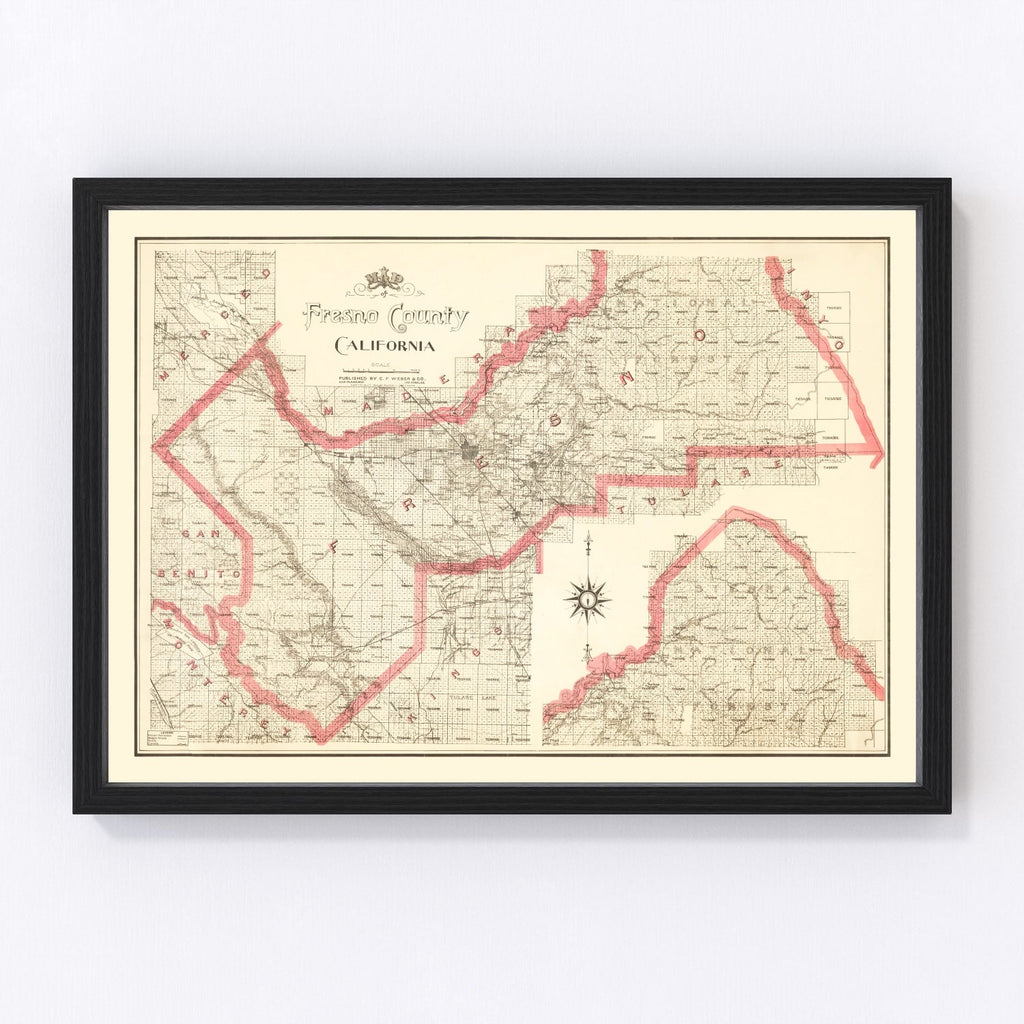 Vintage Map of Fresno County, California 1914