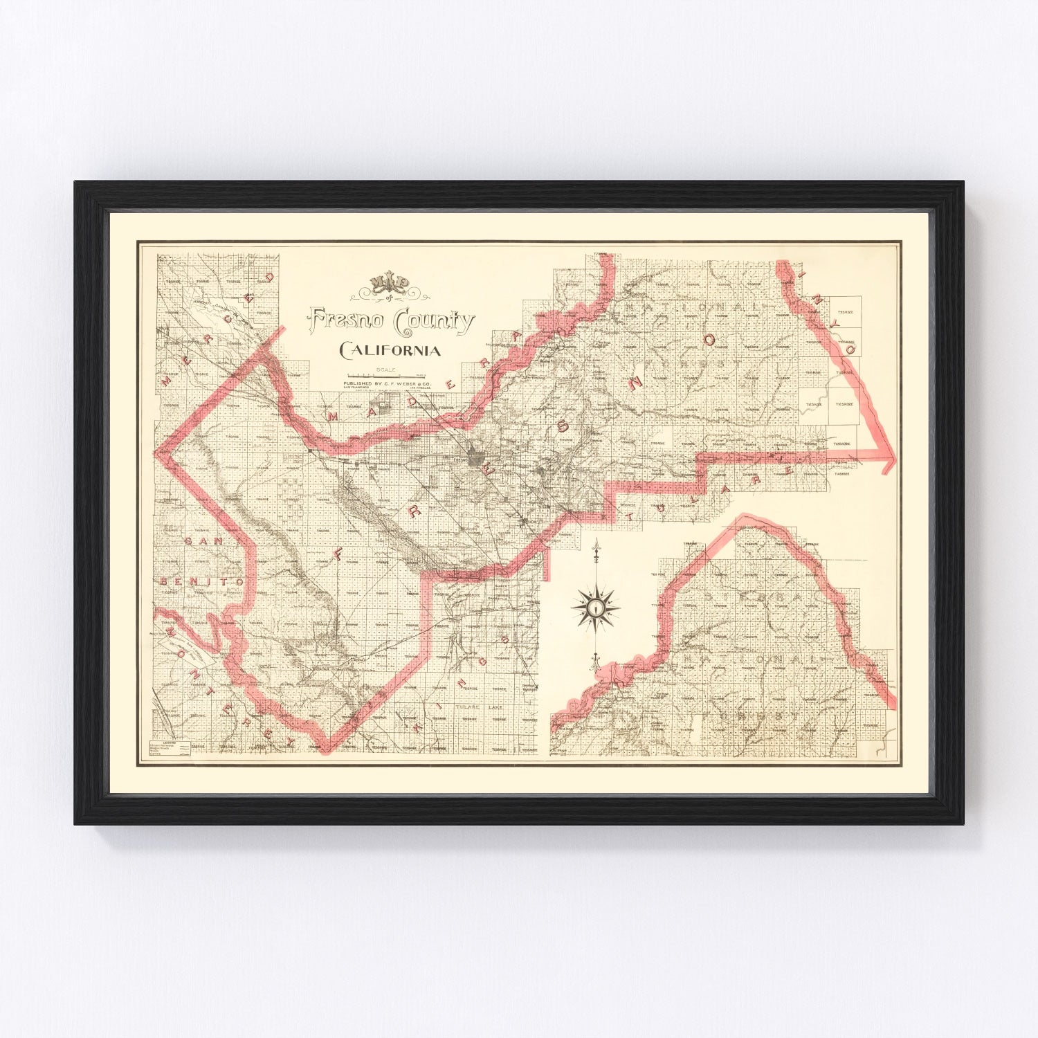 Vintage Map of Fresno County, California 1914