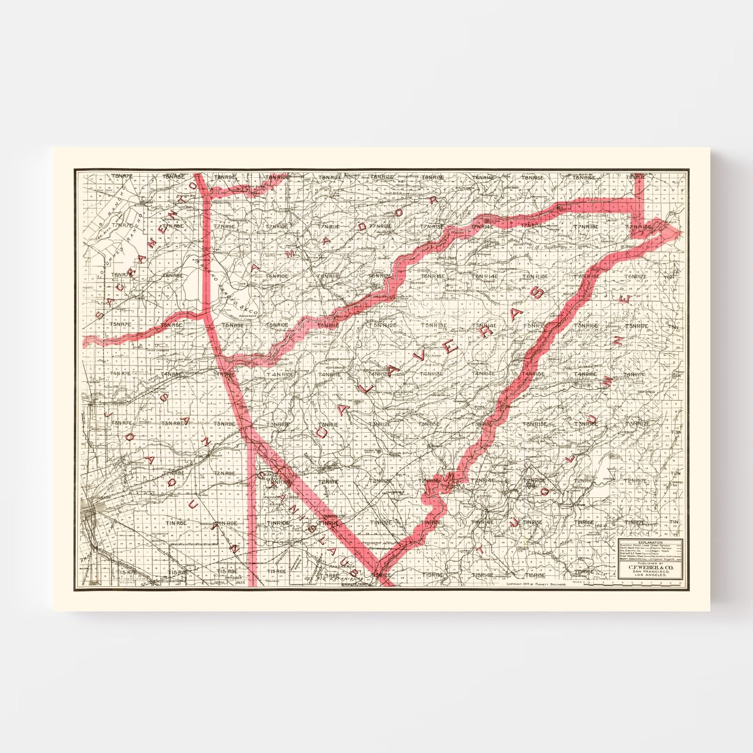 Vintage Map of Calaveras County, California 1914