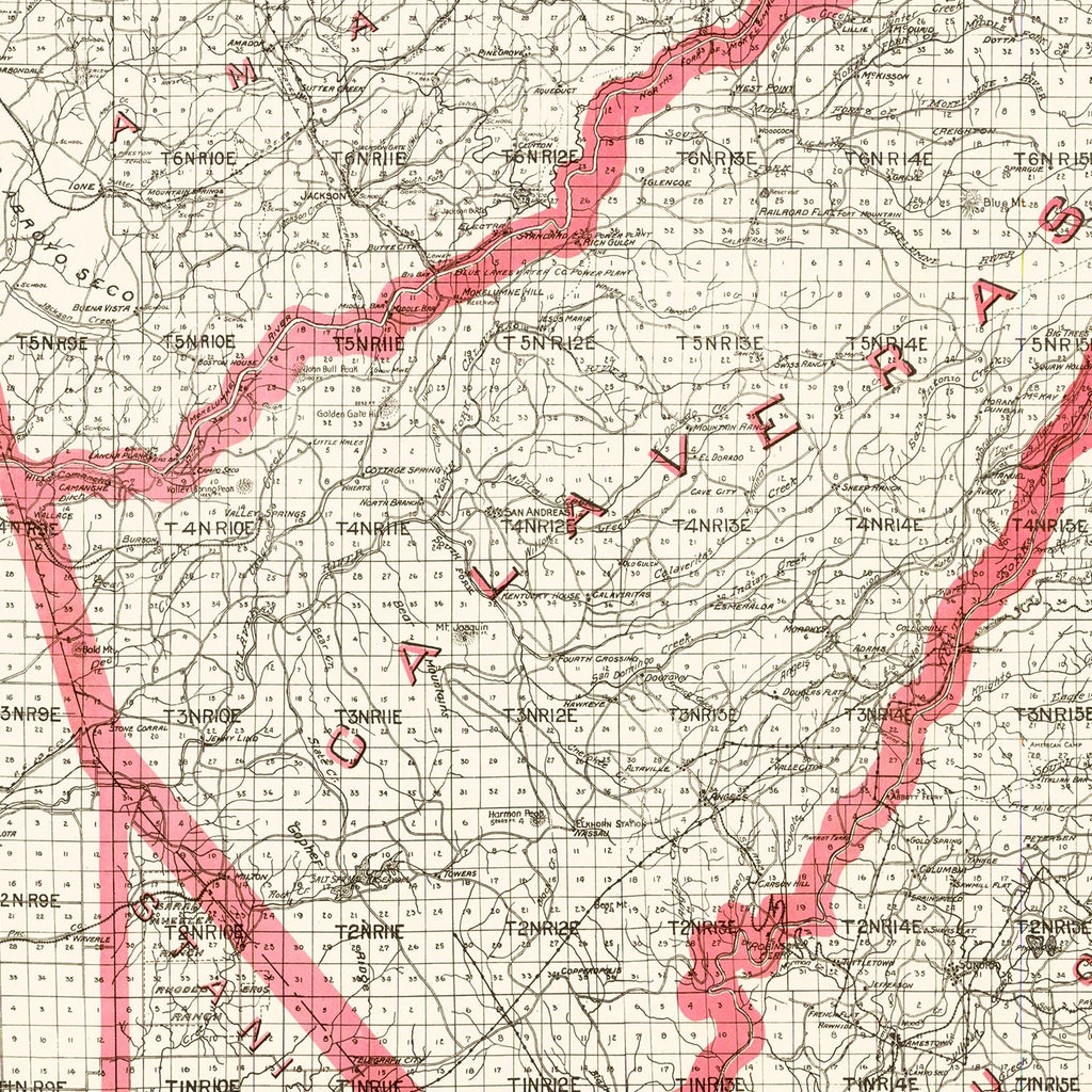 Vintage Map of Calaveras County, California 1914