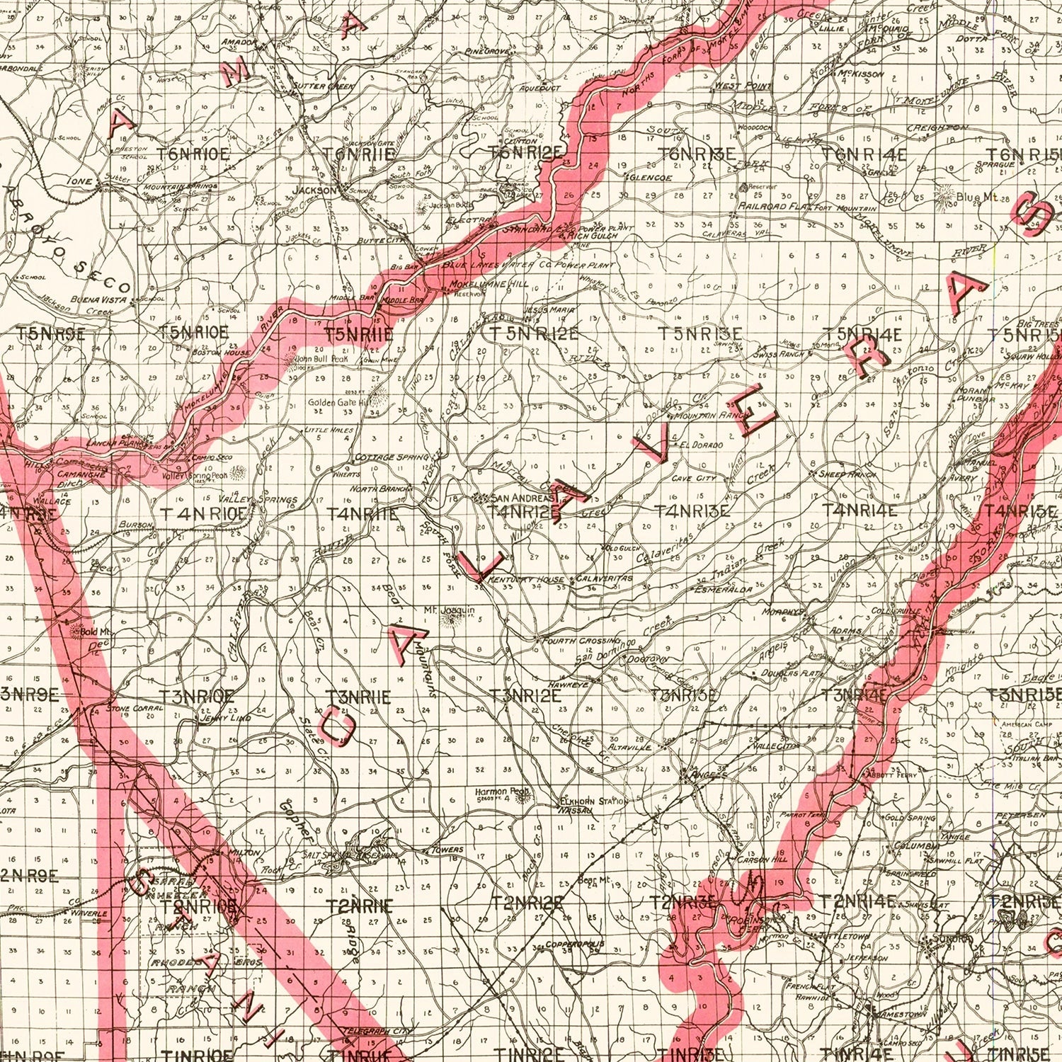 Vintage Map of Calaveras County, California 1914