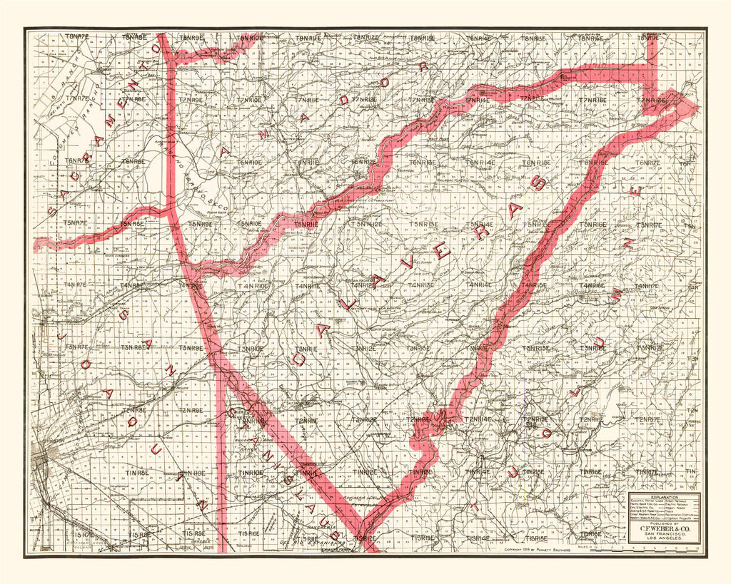 Vintage Map of Calaveras County, California 1914