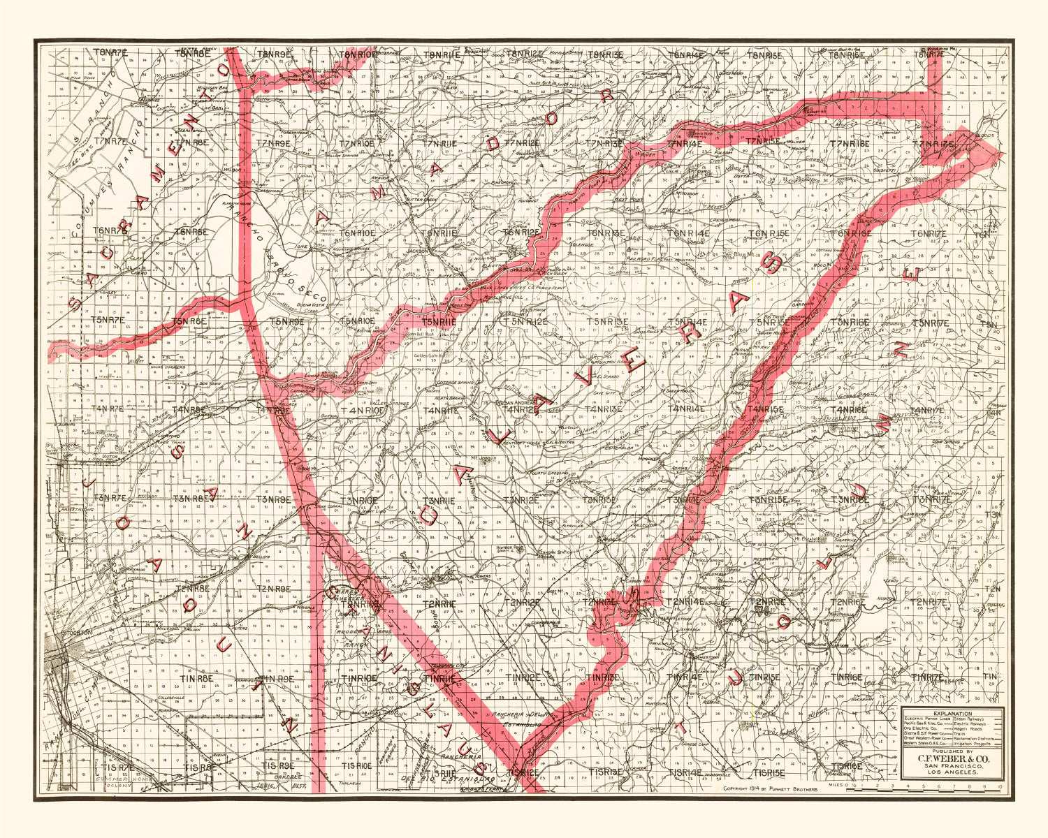 Vintage Map of Calaveras County, California 1914
