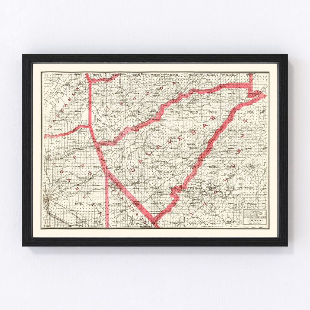 Vintage Map of Calaveras County, California 1914