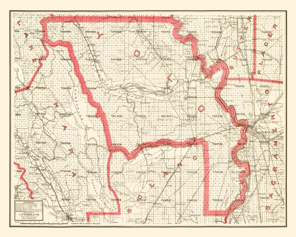 Vintage Map of Yolo County, California 1914