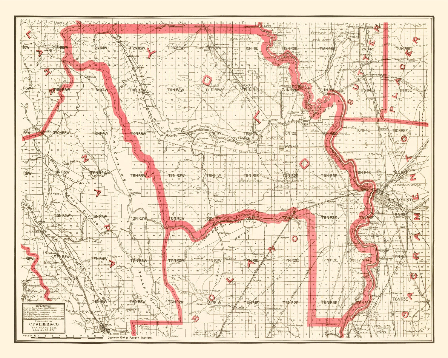 Vintage Map of Yolo County, California 1914