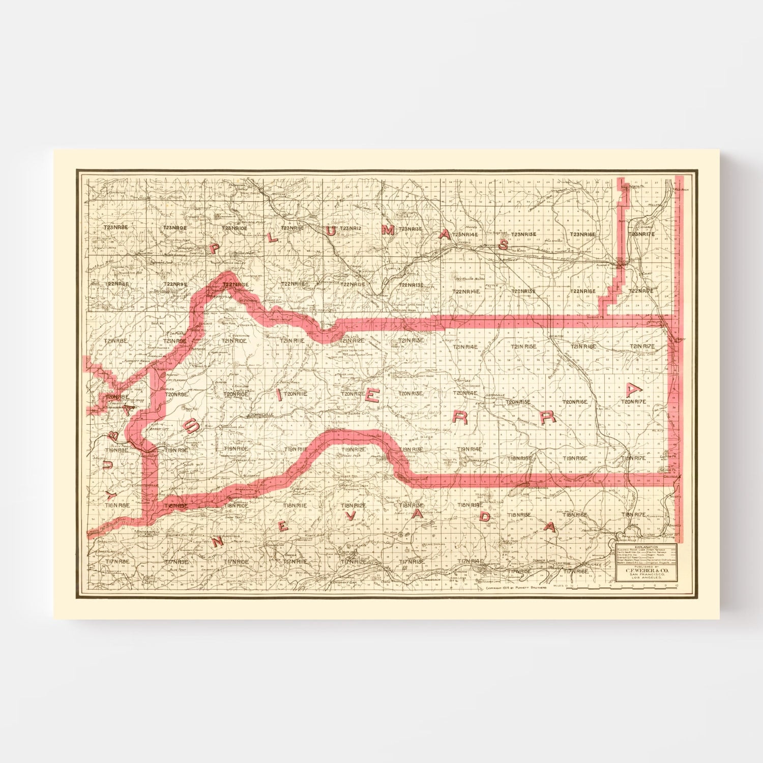 Vintage Map of Sierra County, California 1914