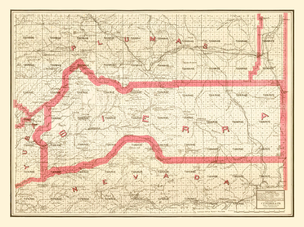 Vintage Map of Sierra County, California 1914