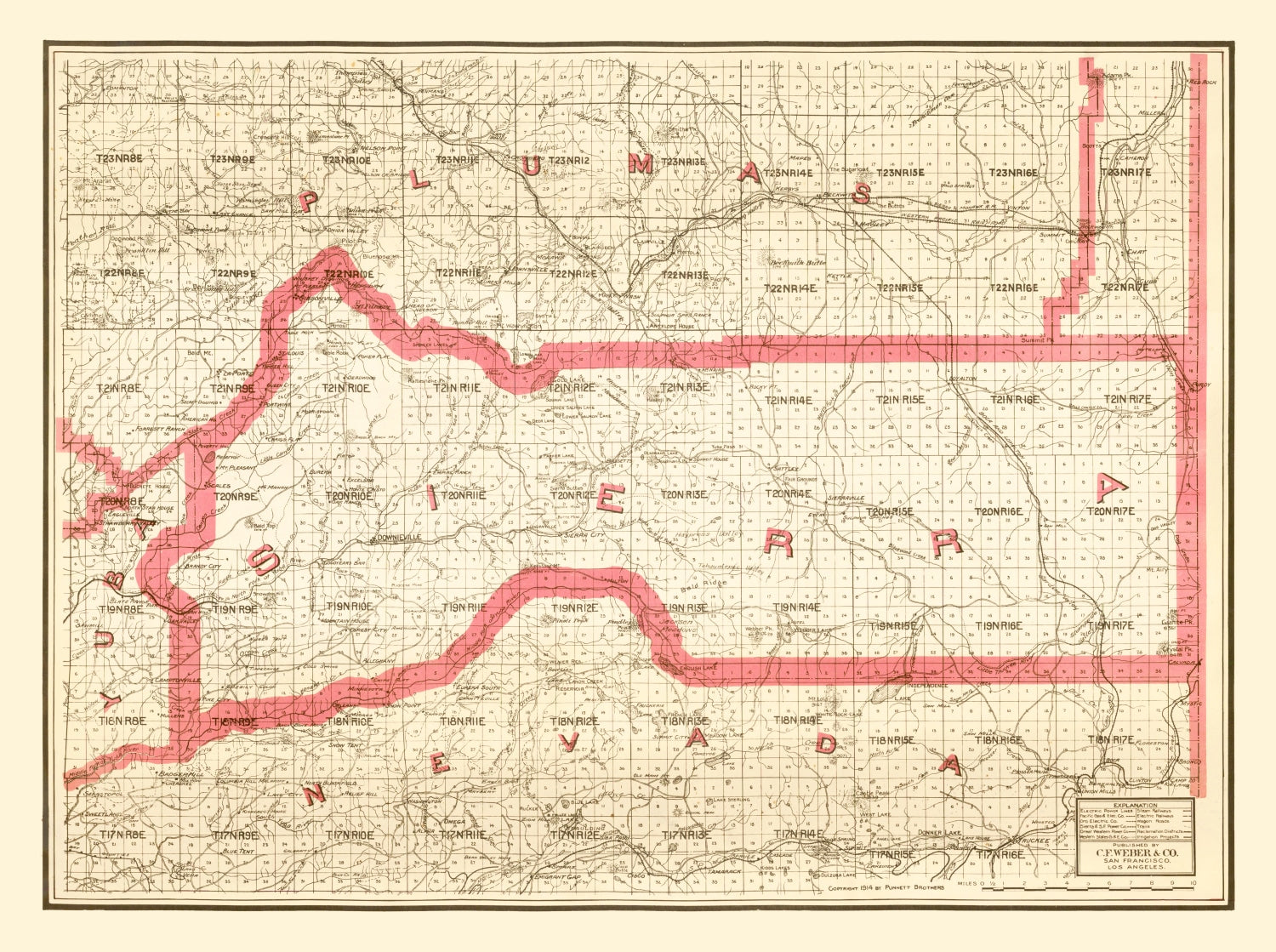Vintage Map of Sierra County, California 1914