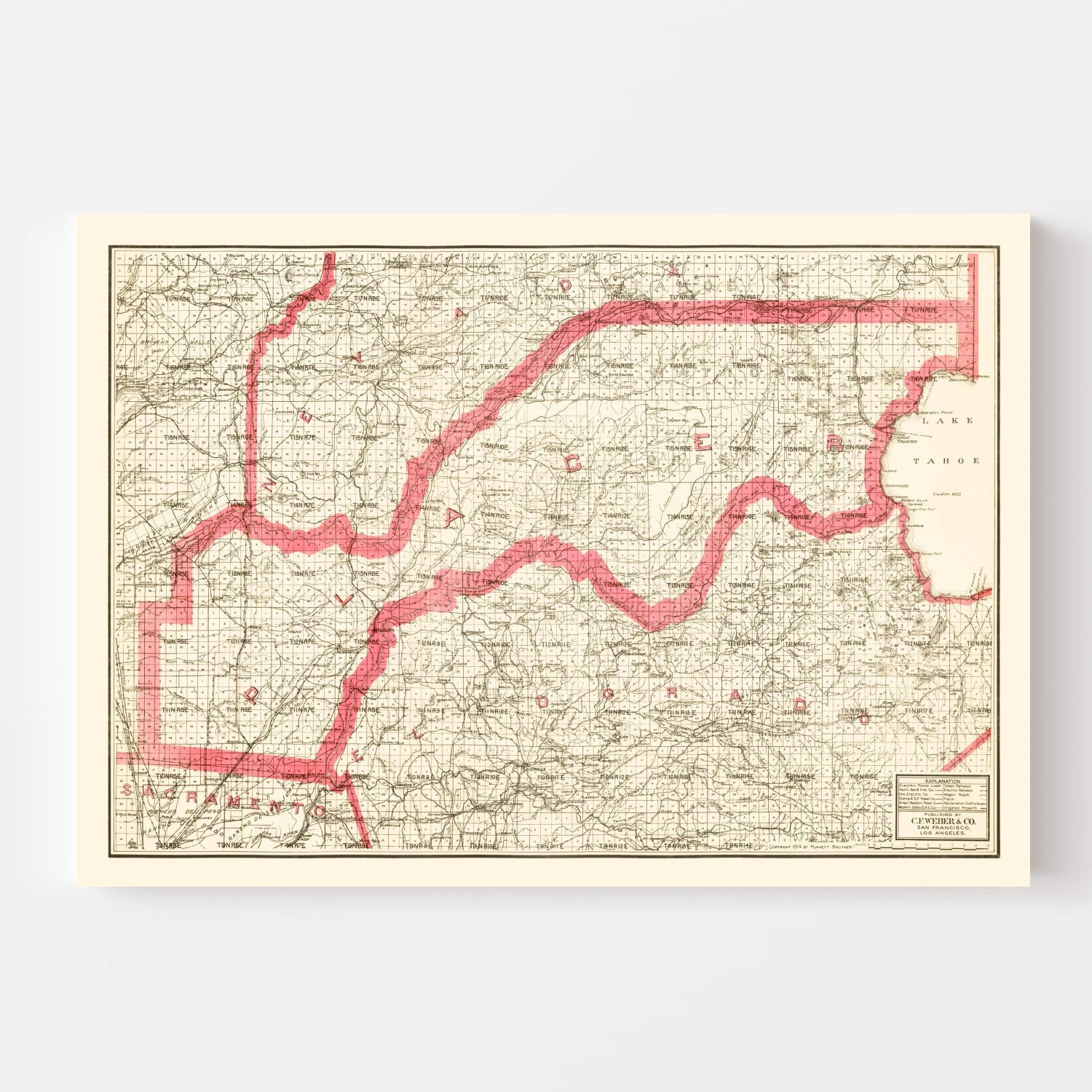 Vintage Map of Placer County, California 1914