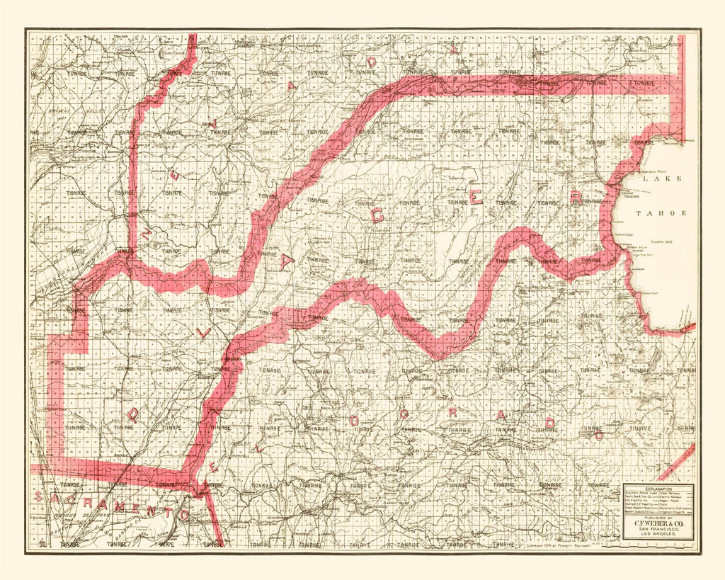 Vintage Map of Placer County, California 1914