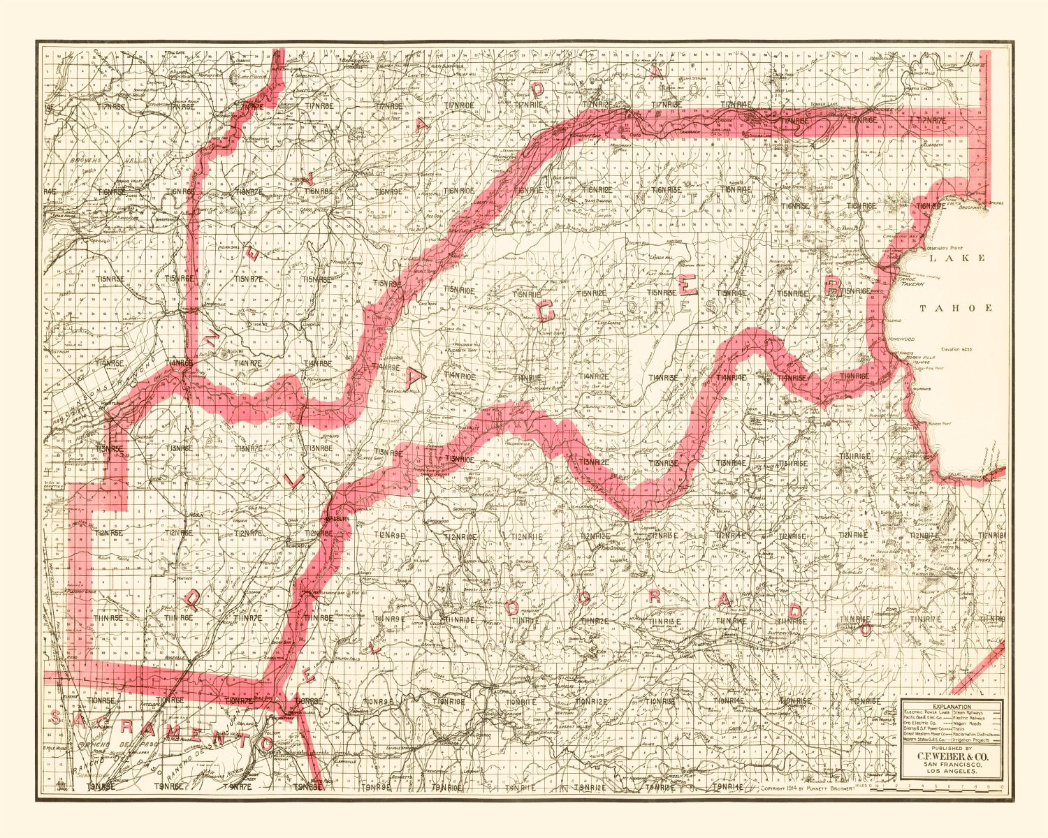 Vintage Map of Placer County, California 1914