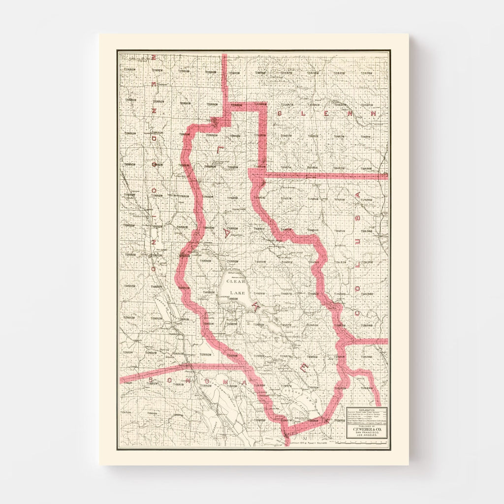 Vintage Map of Lake County, California 1914