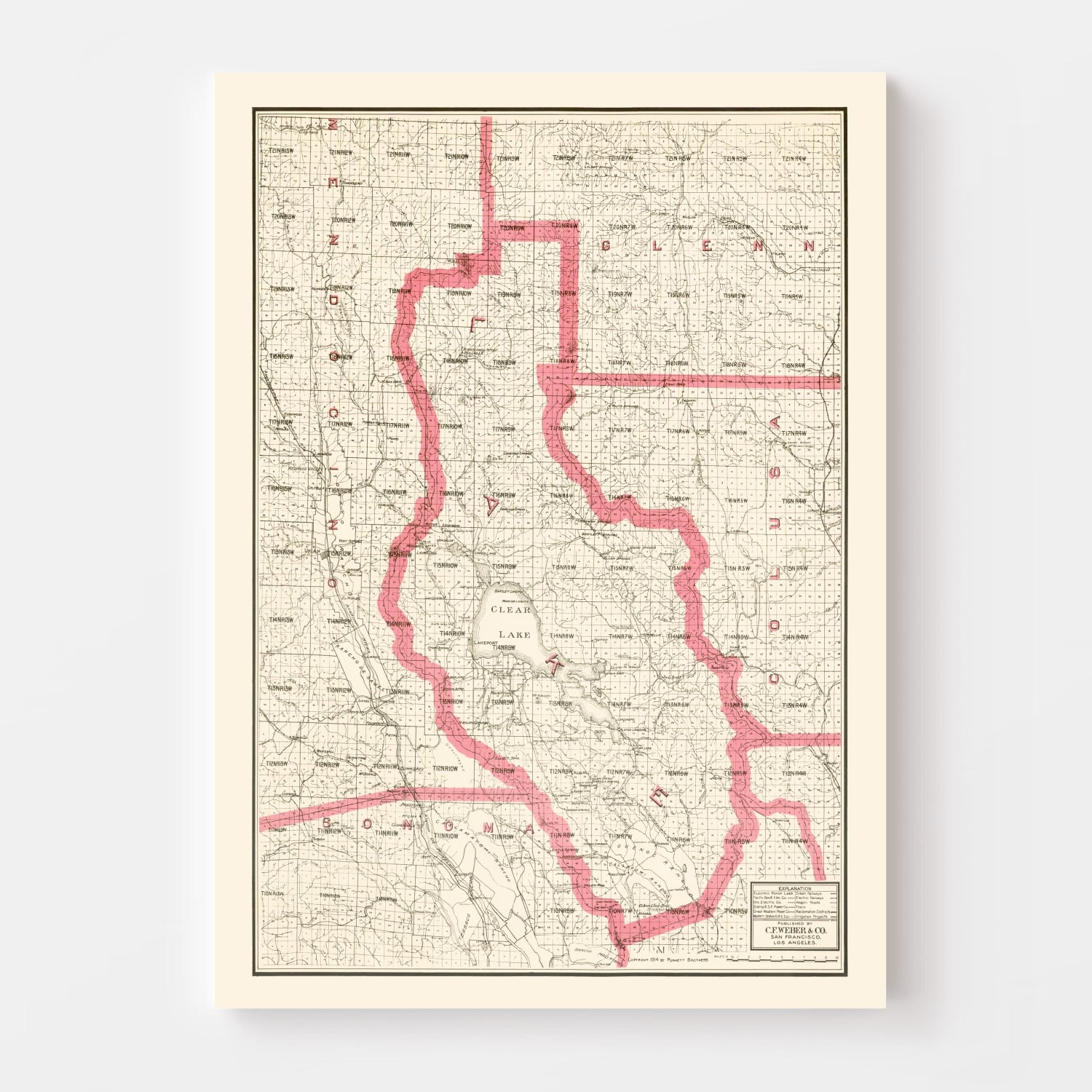 Vintage Map of Lake County, California 1914