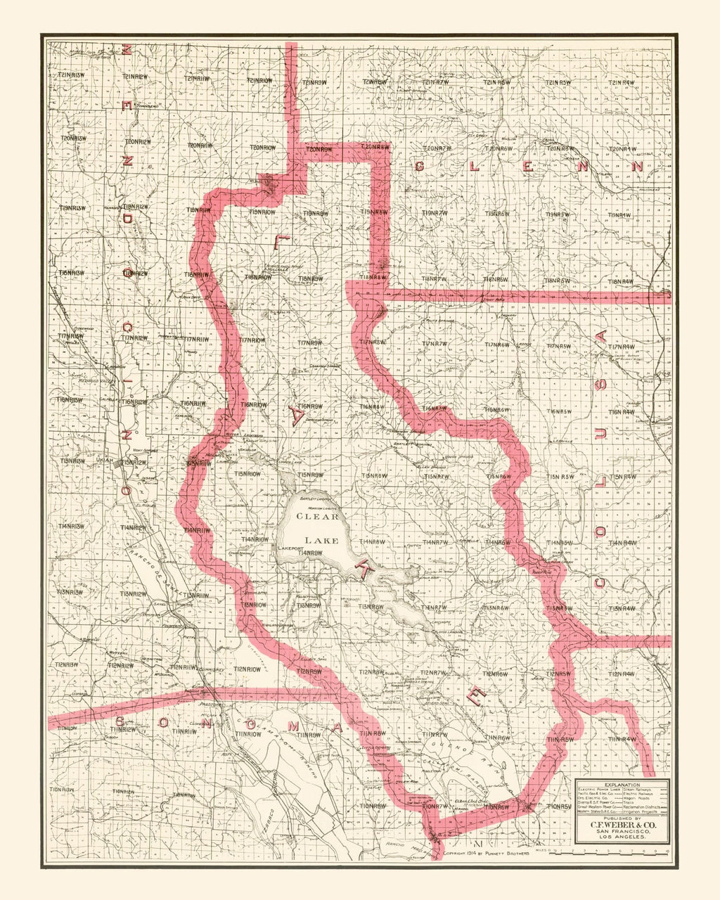 Vintage Map of Lake County, California 1914