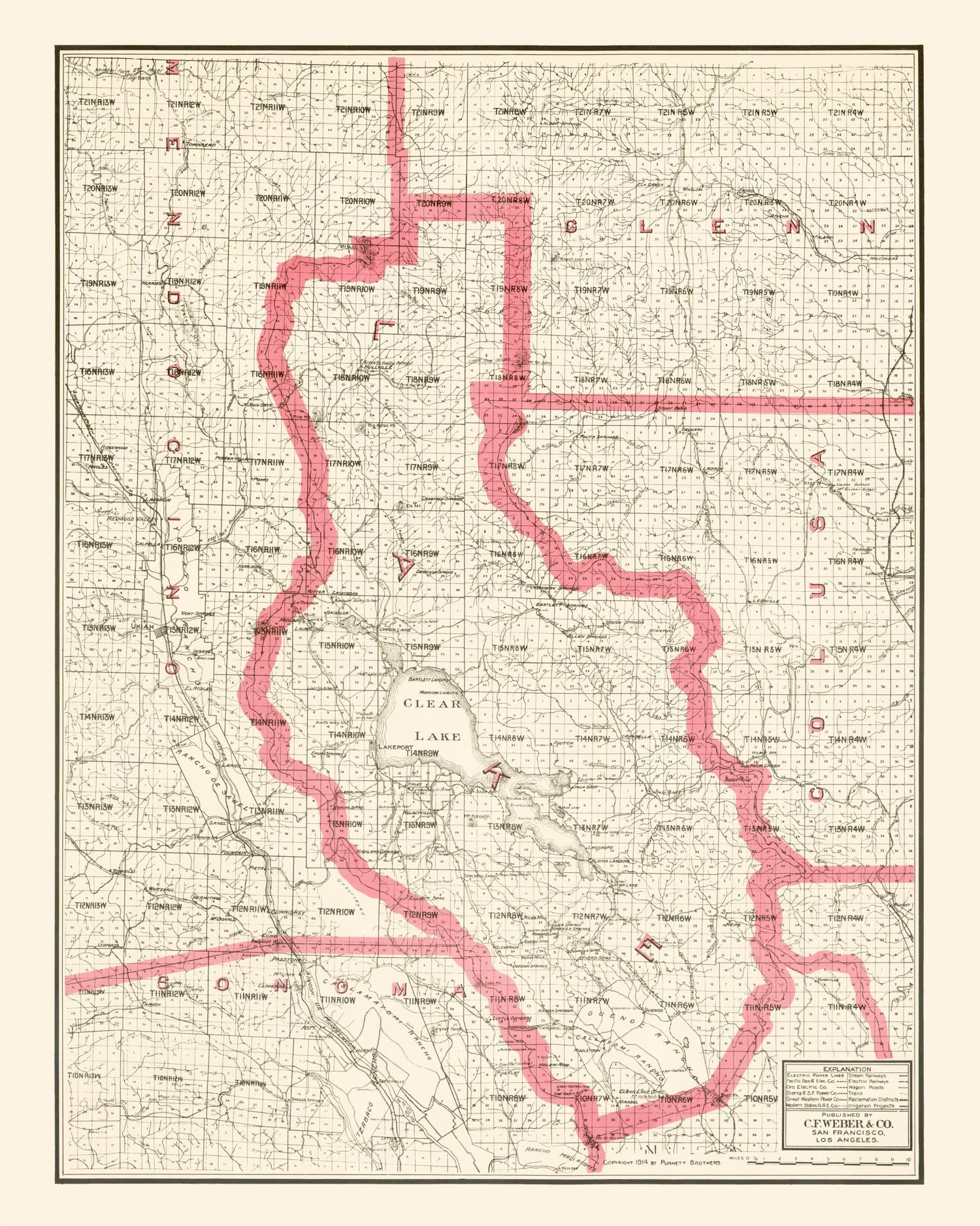 Vintage Map of Lake County, California 1914