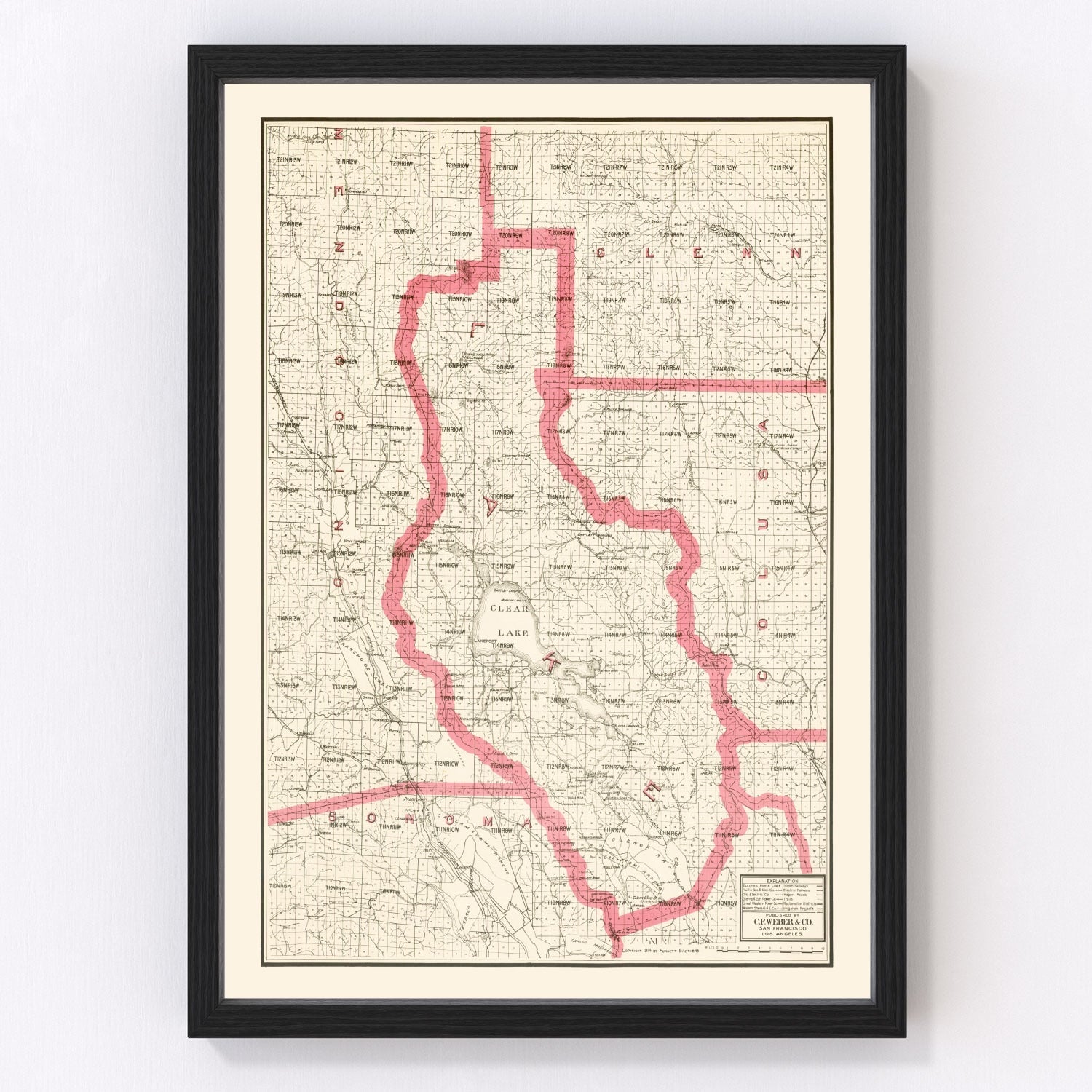 Vintage Map of Lake County, California 1914