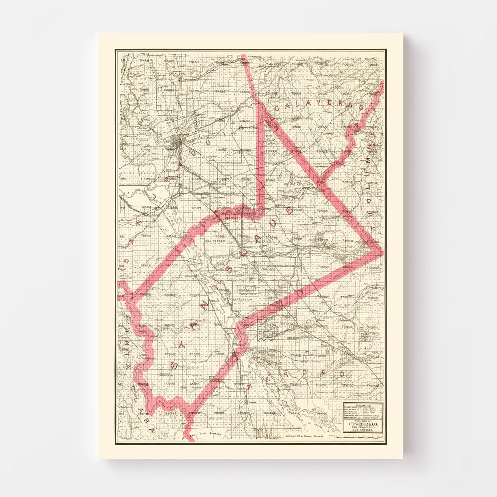 Vintage Map of Stanislaus County, California 1914