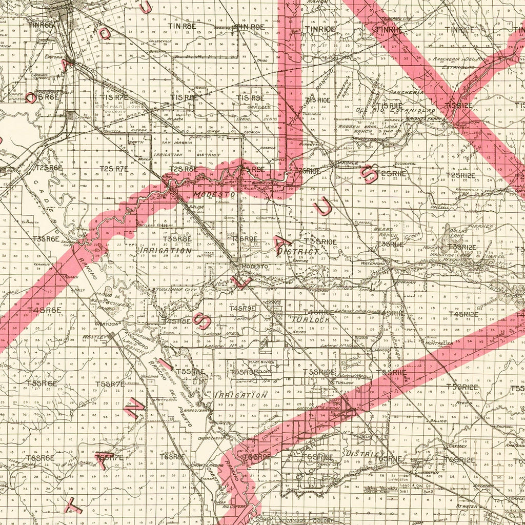 Vintage Map of Stanislaus County, California 1914