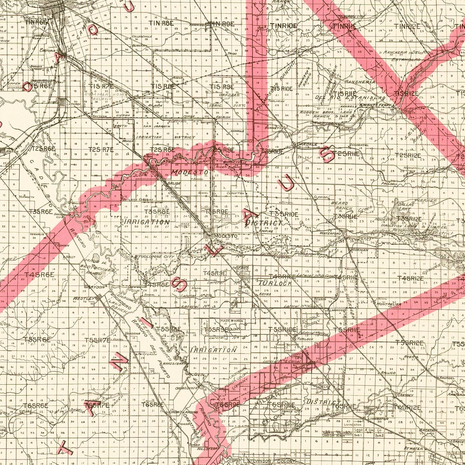 Vintage Map of Stanislaus County, California 1914