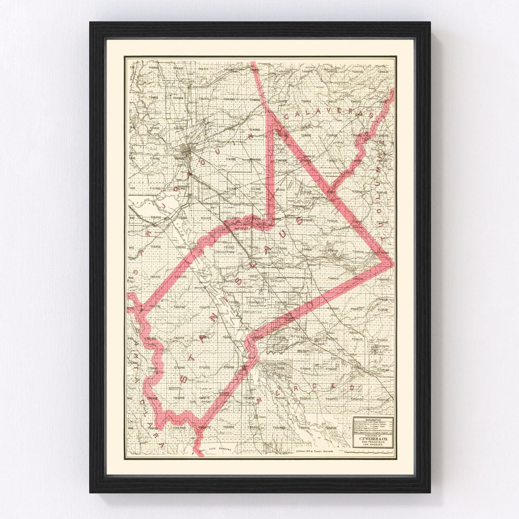 Vintage Map of Stanislaus County, California 1914