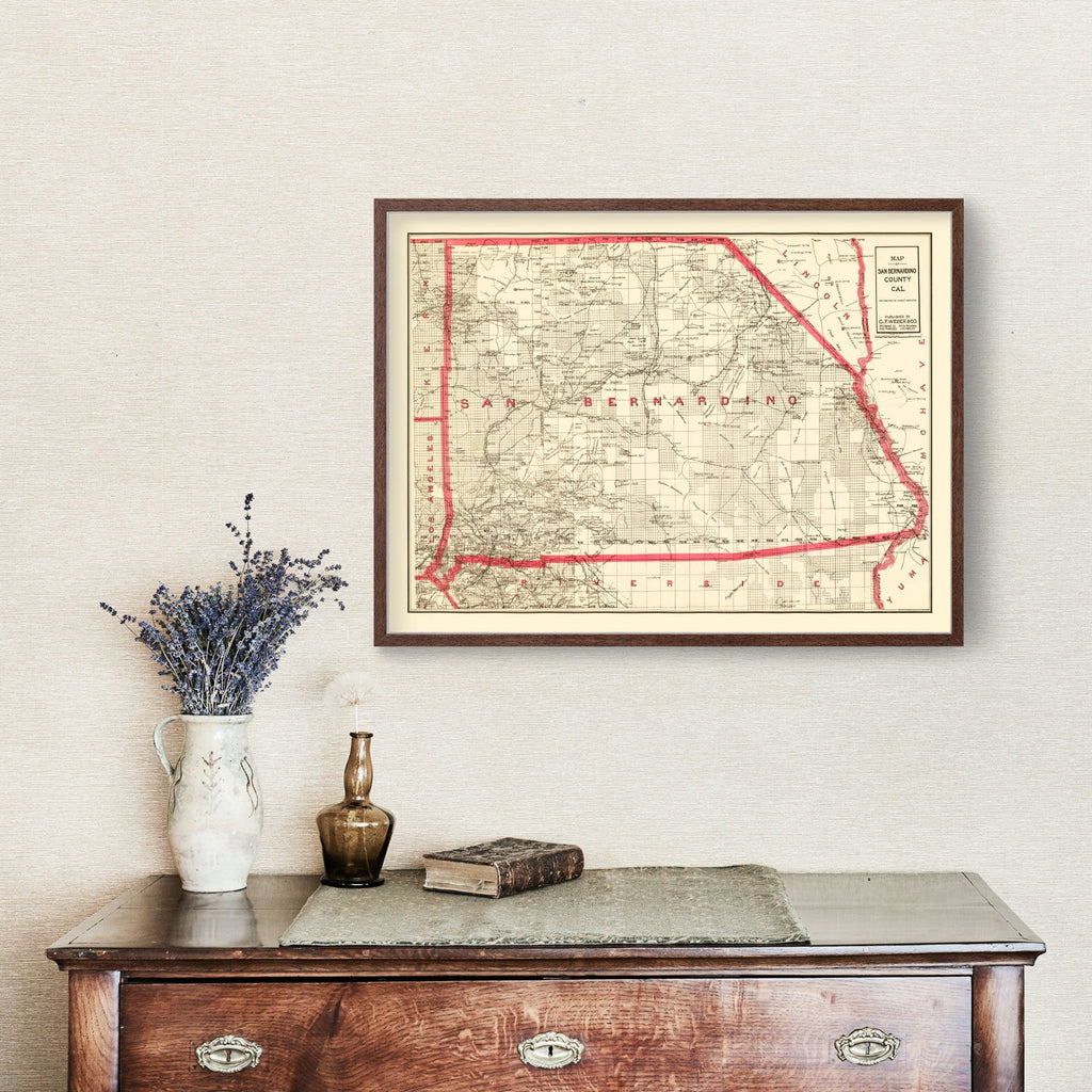 Vintage Map of Bernardino County, California 1914