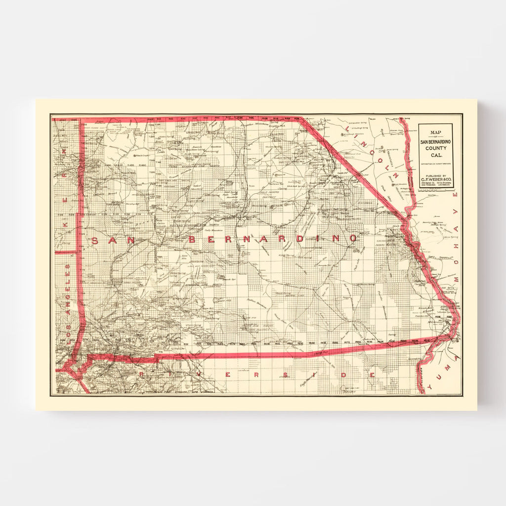 Vintage Map of Bernardino County, California 1914