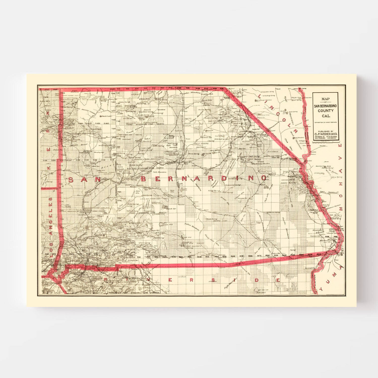 Vintage Map of Bernardino County, California 1914