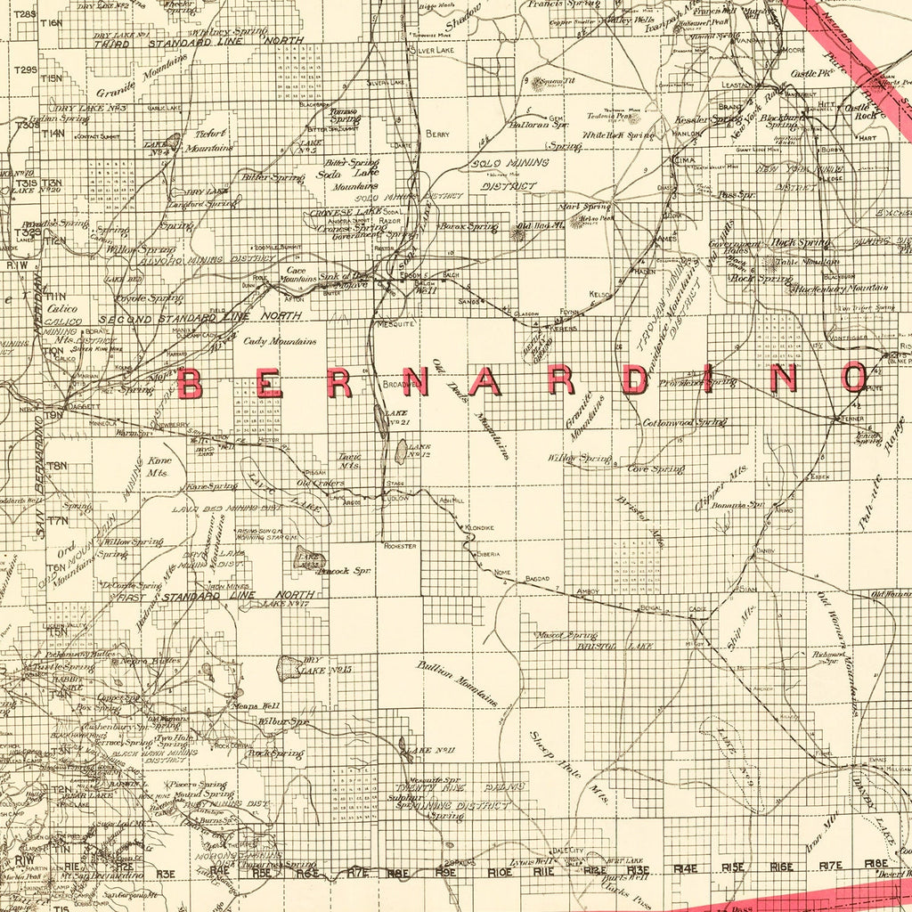 Vintage Map of Bernardino County, California 1914