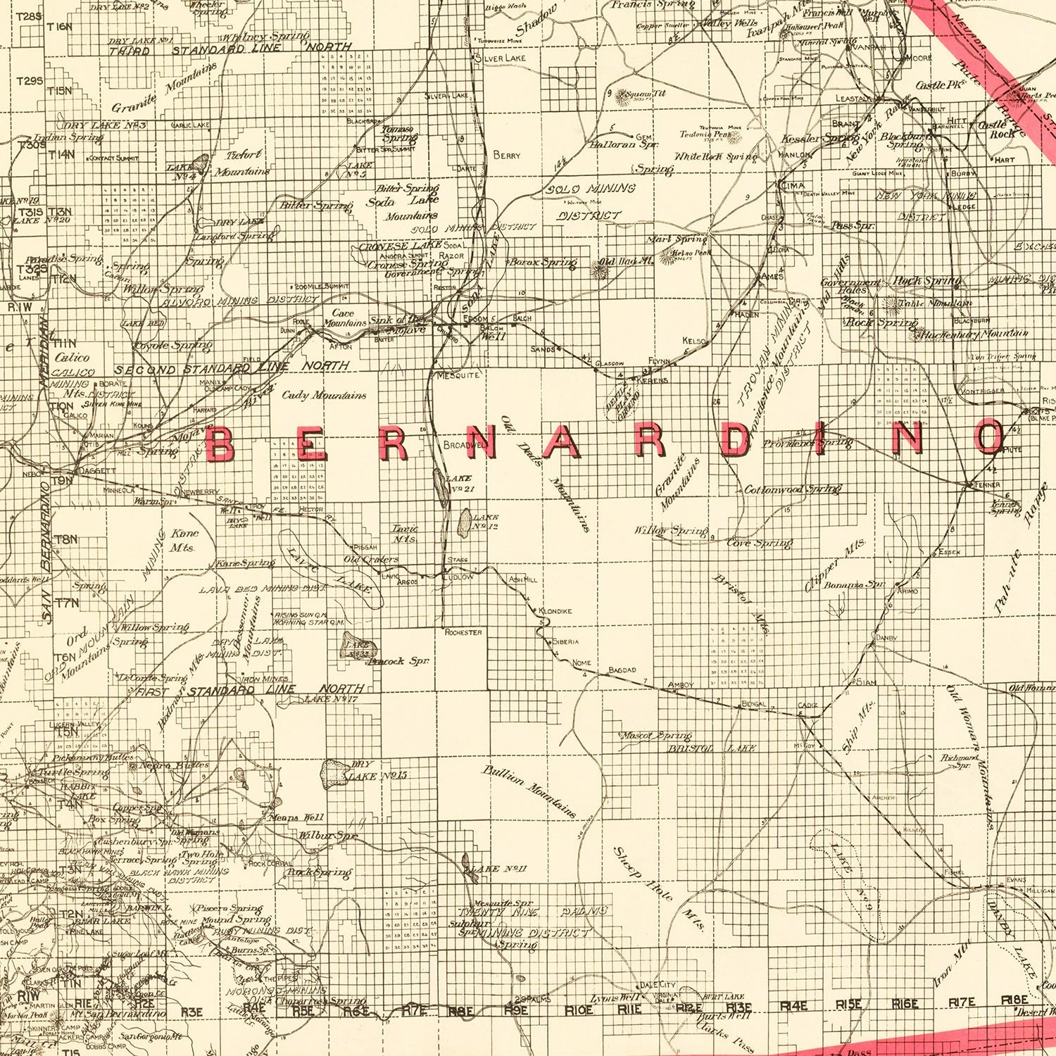 Vintage Map of Bernardino County, California 1914
