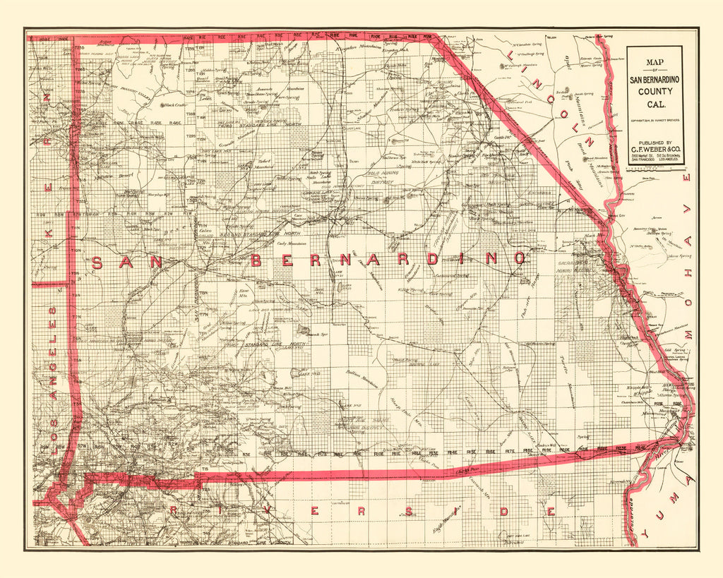 Vintage Map of Bernardino County, California 1914