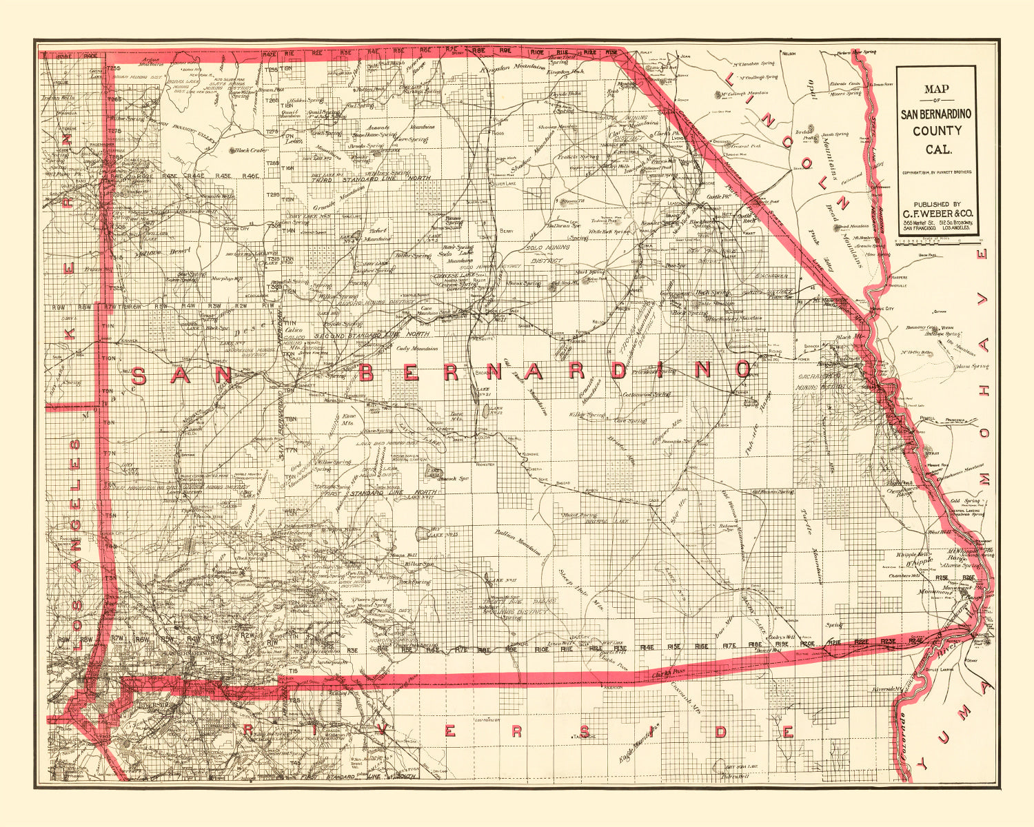 Vintage Map of Bernardino County, California 1914