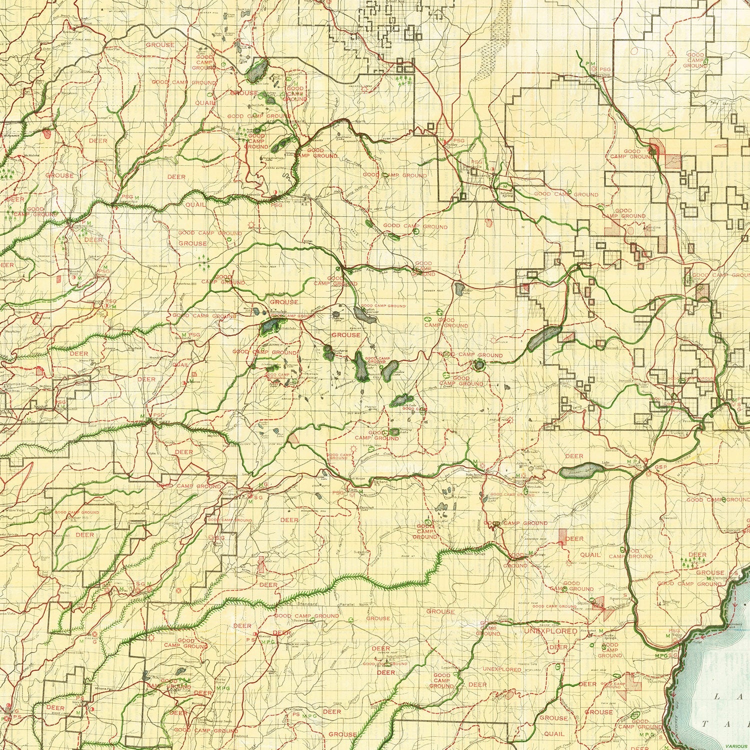 Vintage Map of Tahoe National Forest 1916