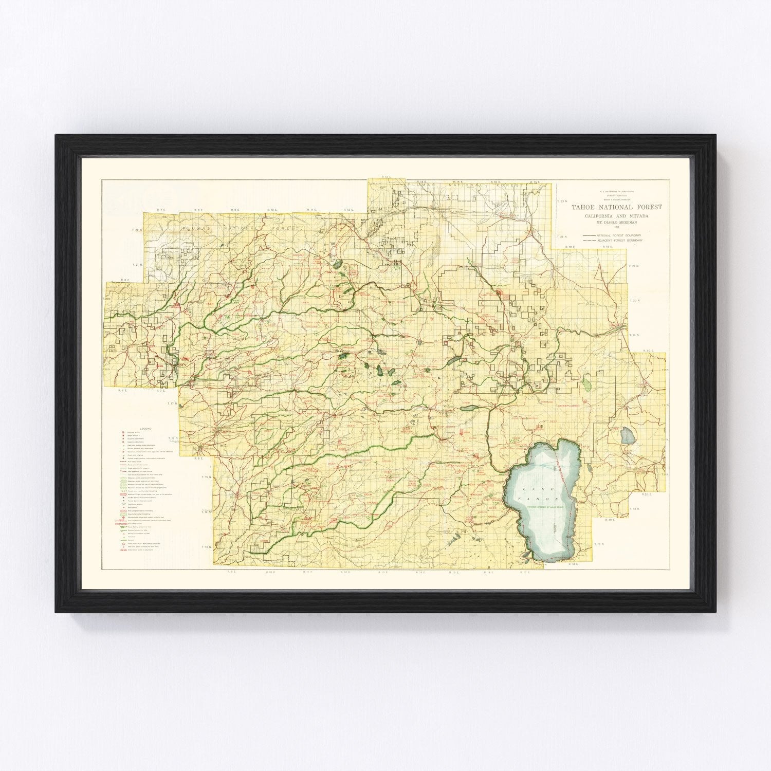 Vintage Map of Tahoe National Forest 1916