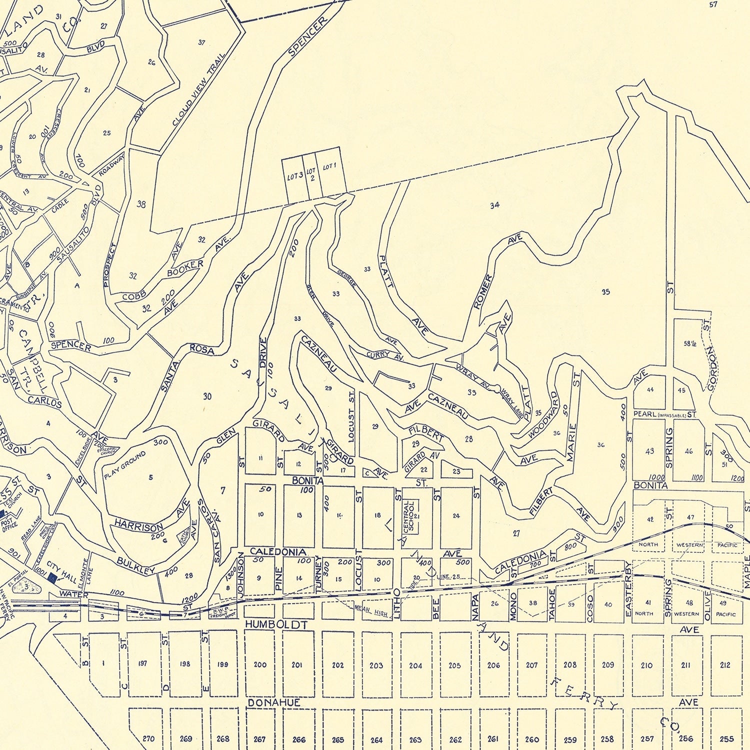 Vintage Map of Sausalito, California 1920