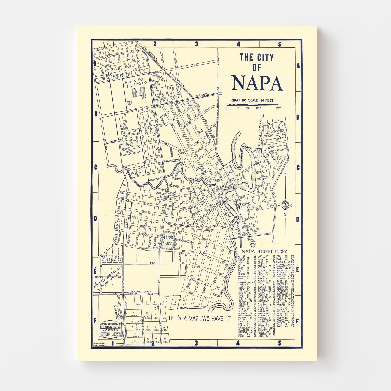 Vintage Map of Napa, California 1920