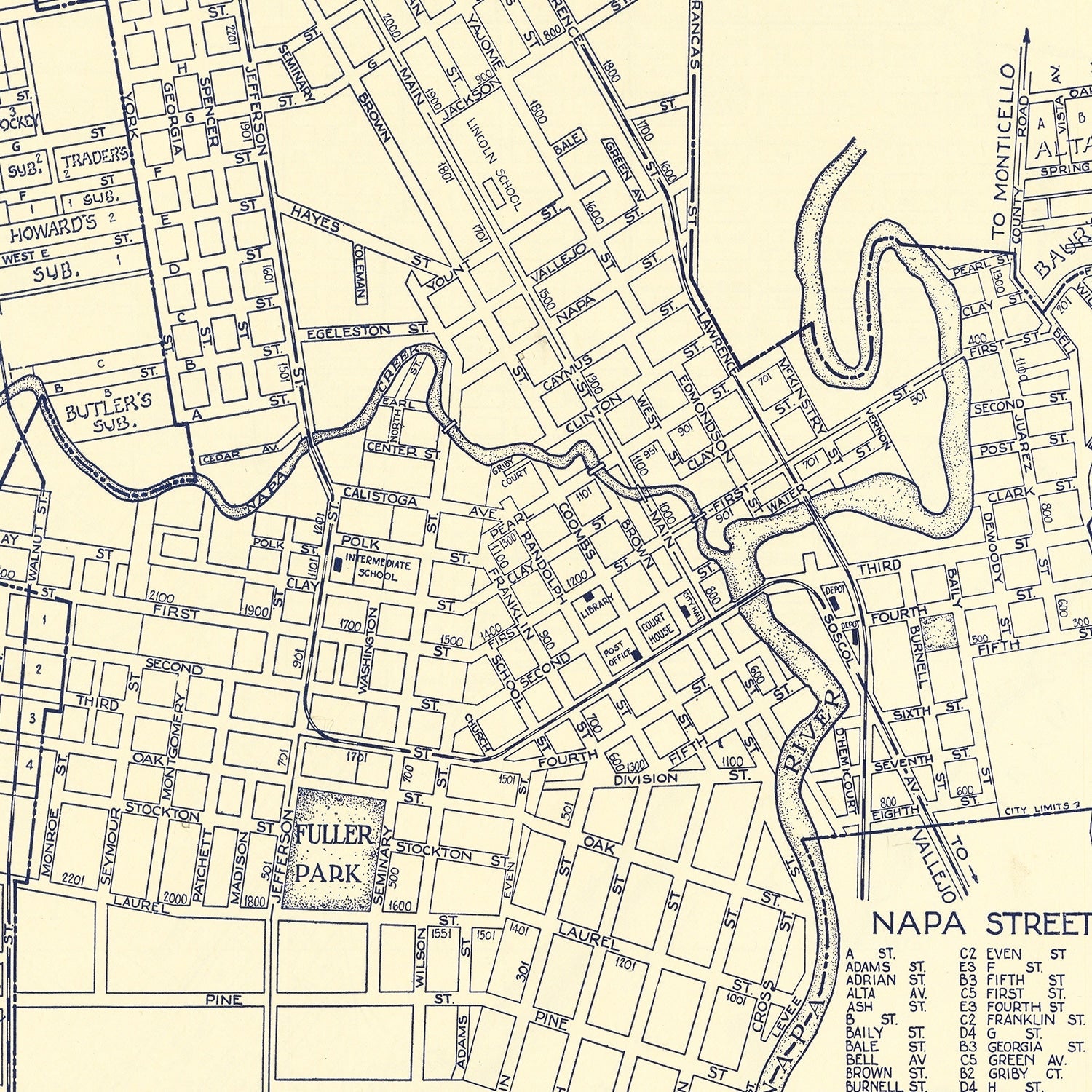 Vintage Map of Napa, California 1920