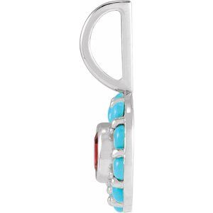Sterling Silver Natural Mozambique Garnet & Natural Turquoise Halo-Style Charm/Pendant – image 2