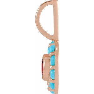 14K Rose Natural Mozambique Garnet & Natural Turquoise Halo-Style Charm/Pendant