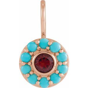 14K Rose Gold Natural Mozambique Garnet & Natural Turquoise Halo-Style Charm/Pendant