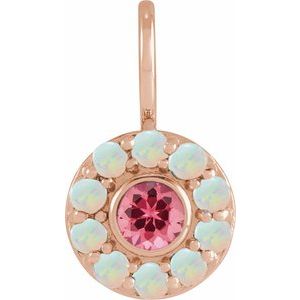 14K Rose Natural Pink Spinel & Natural White Opal Halo-Style Charm/Pendant