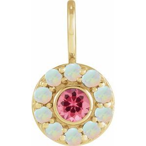 14K Yellow Gold Natural Pink Spinel & Natural White Opal Halo-Style Charm/Pendant
